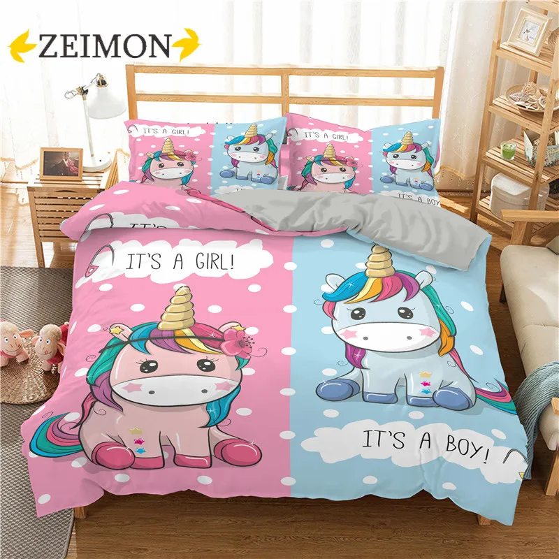ZEIMON 3D Unicorn Bedding Set Duvet Covers Pillowcases Cartoon Comforter Luxury Bedding Sets Bedclothes Girl Children Home Decor