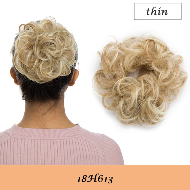 HAIRRO 80g Straight Donut Chignon Hairpieces Synthetic Ombre Elastic Updo Chignon Fluffy Messy Scrunchies Hair Bun For Women 18H613-28g