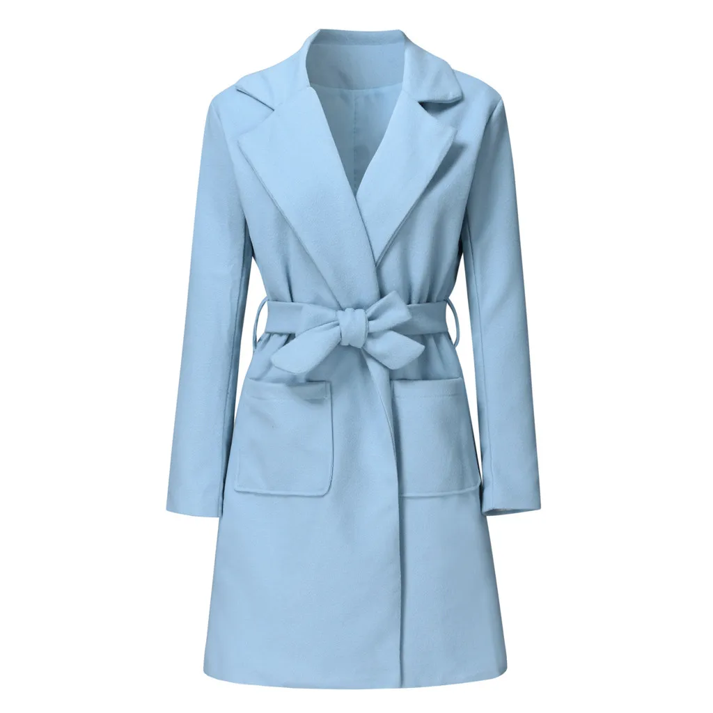 Модная женская Повседневная осенне-зимняя куртка женская элегантная Регулируемая талия с поясом куртки однотонного цвета с длинными рукавами#902
