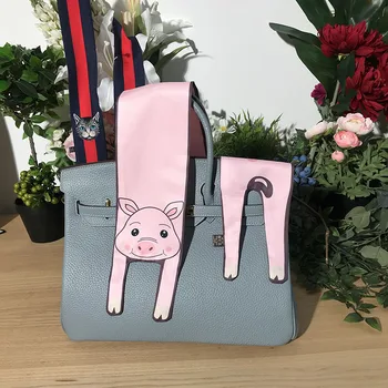 

2020 Spring summer New Animal Scarves Neckerchief Scarfs for hair Cute pink pig Small silk scarf for bag handles