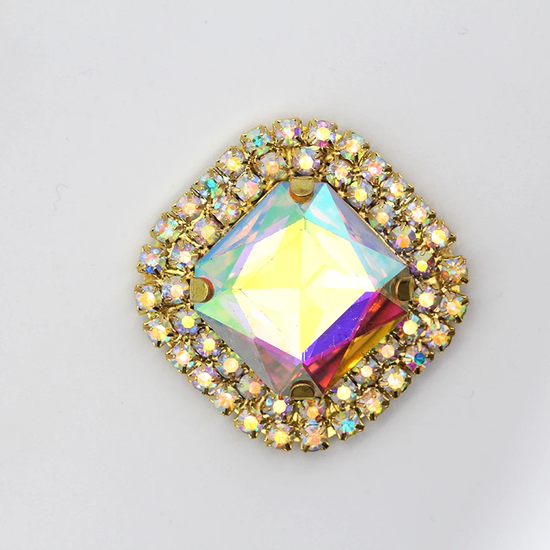 Big size Square Crystal AB Colorful Glass Rhinestone Buttons Sew on  Rhinestone Applique For Wedding Dress Shoes Decoration - AliExpress