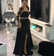 

Elegant Black Formal Evening Dress Dubai 2022 Sweetheart Illusion Long Sleeve Prom Party Gown Vestidos Fiesta Robe De Soirée