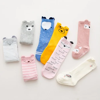 

Cute Cotton Baby Stocking with Ears 0-4 Years Anti-Slip Infant Knee High Stocking Newborn 8 Colors