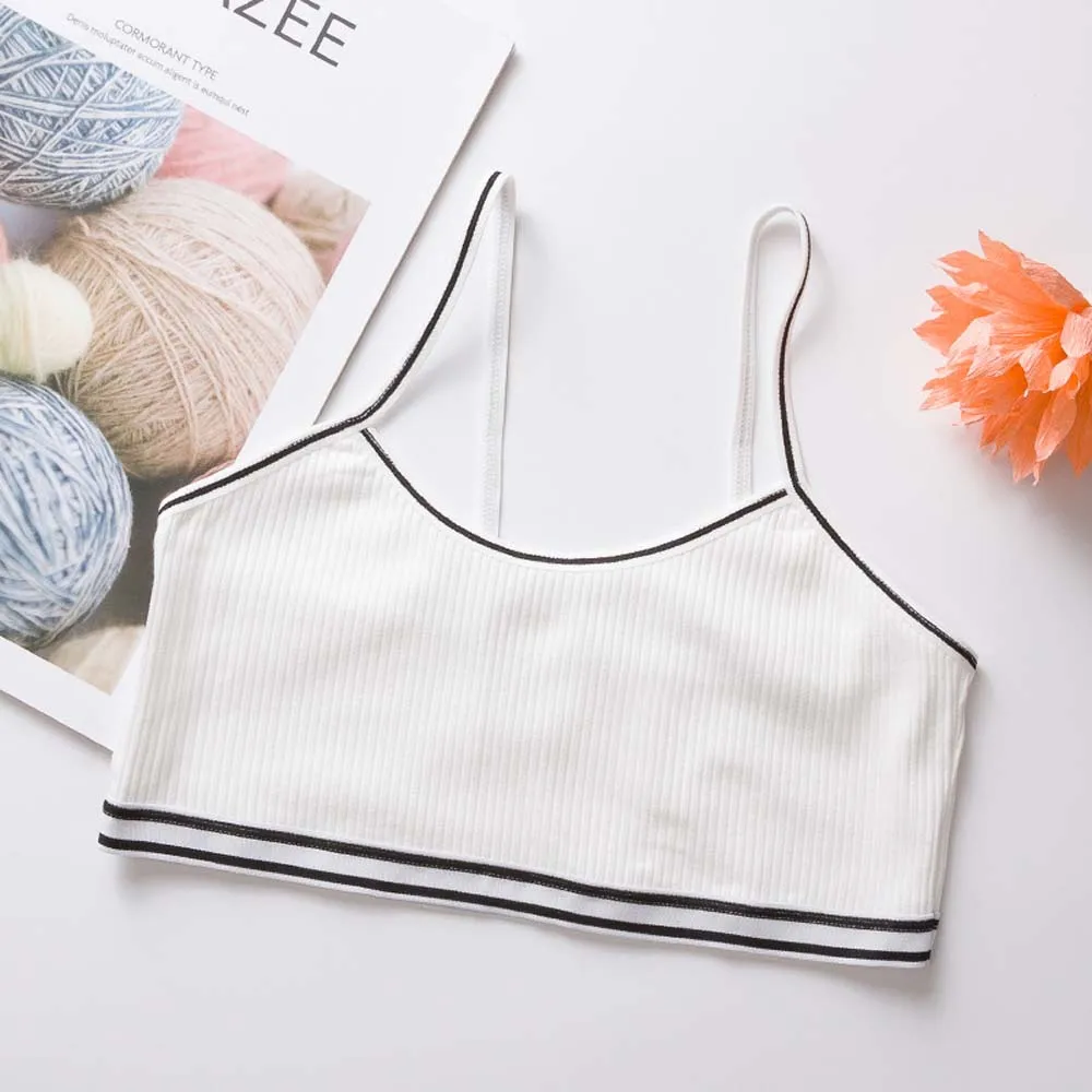 1PC Teenage Puberty Girl Sweet Candy Color Bra Underwear Striped Patchwork Thread Ribbed Wireless Bralette Vest - Цвет: White