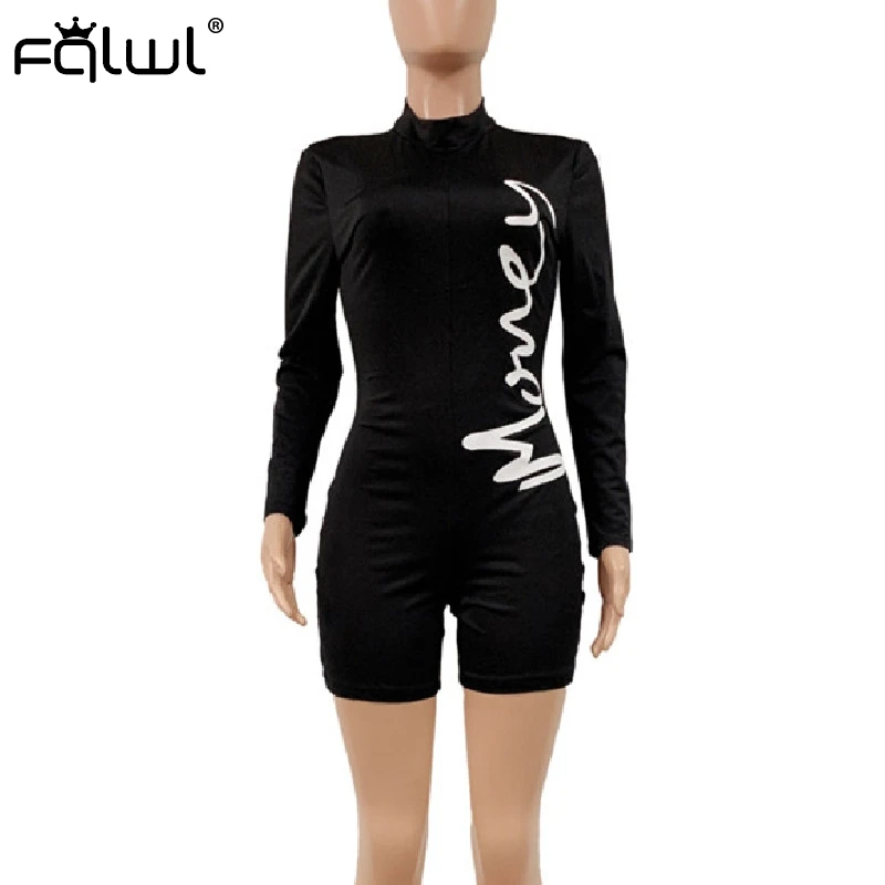 FQLWL Letter Print Black Summer Romper Biker Ladies Short Jumpsuit Female Long Sleeve Sexy Bodycon Jumpsuits Women Playsuit 2020 FQLWL Letter Print Black Summer Romper Biker Ladies Short Jumpsuit Female Long Sleeve Sexy Bodycon Jumpsuits Women Playsuit 2020