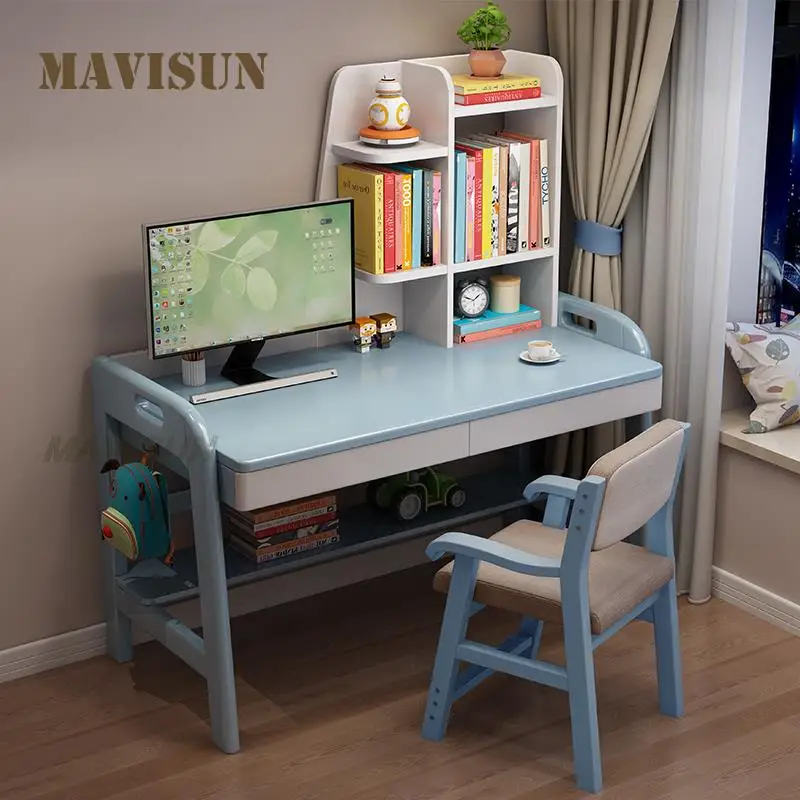 Solid Wood Boy Child Writing Desk Home Student Study Table For Laptop Bedroom Computer Desk Bookshelf Suitable For Multiple Ages