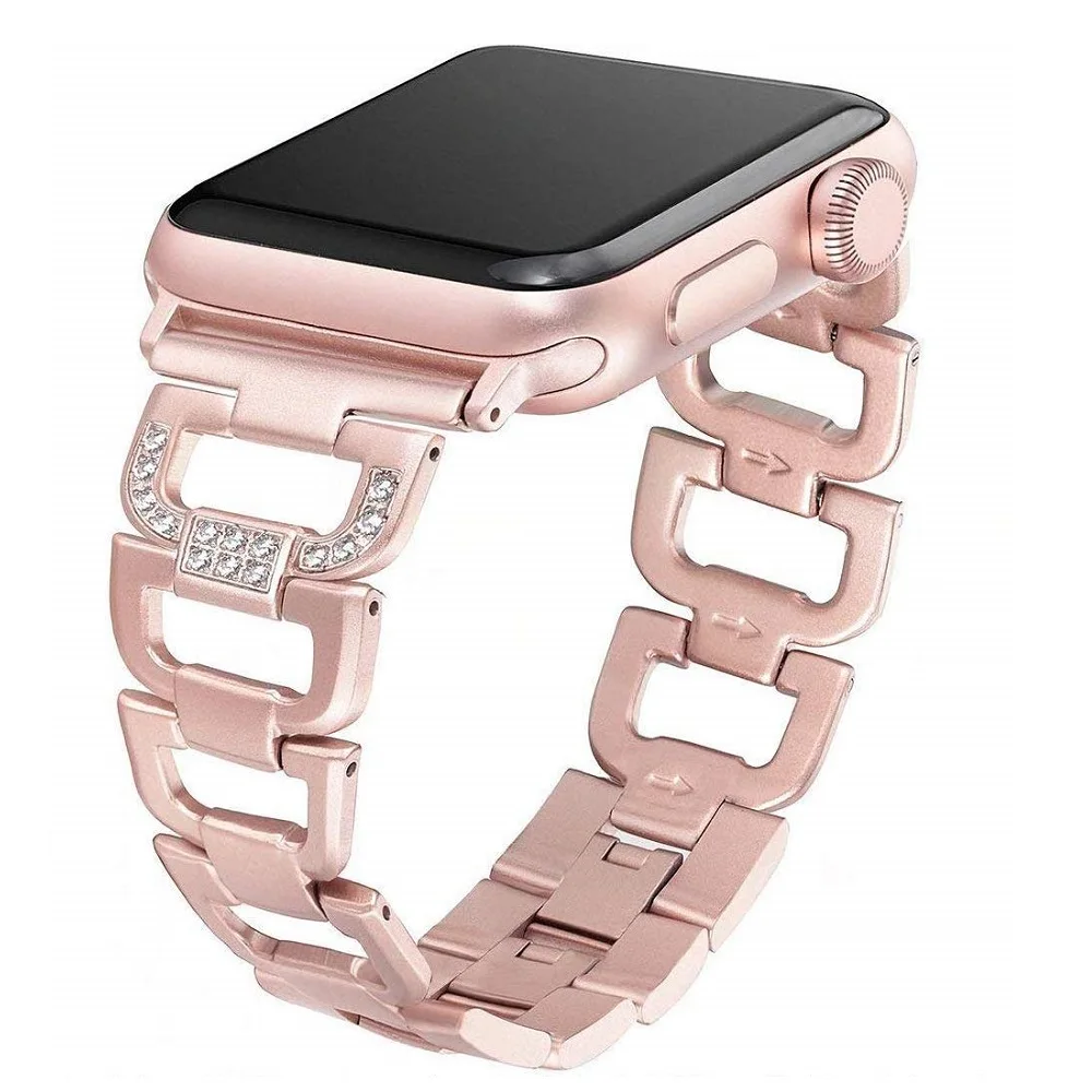 Совместимость для наручных часов Apple Watch, версии 44 мм 42 мм Нержавеющая сталь металлический браслет ссылку для девочек; мини-юбка для наручных часов iWatch серии 5/4/3/2/1 браслет на запястье