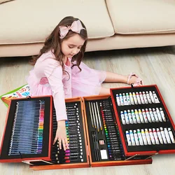 New 174PC Paintbrush Crayon Painting Set Children's School Supplies Watercolor Pen Art Set Water Oil Pastel Crayons for Kids