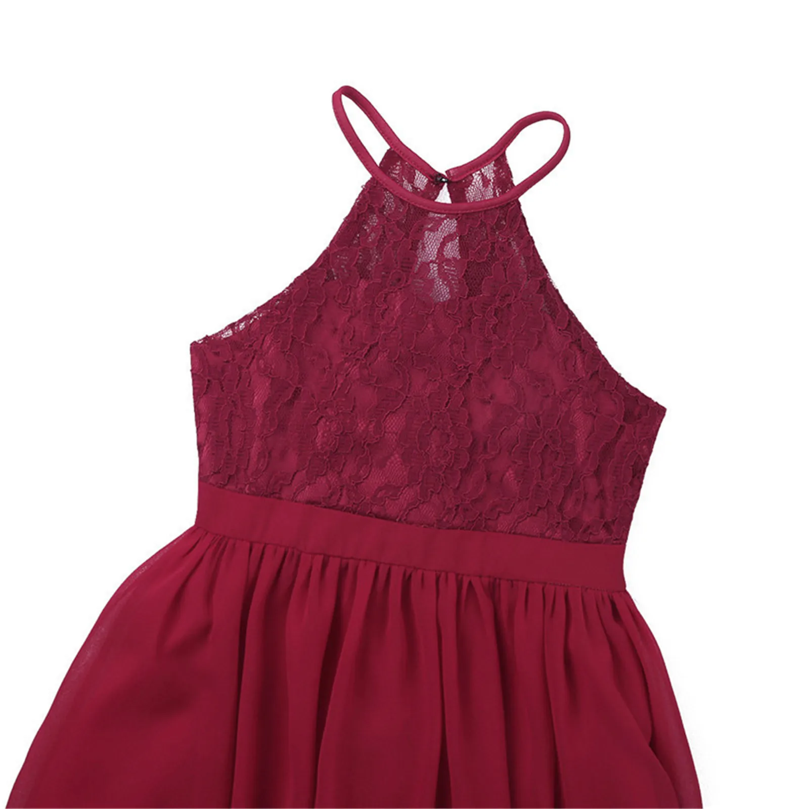 Little Bridesmaid Dress Kids Halter Maxi Long Dress Prom Ball Gown Lace Chiffon Flower Girls Dresses