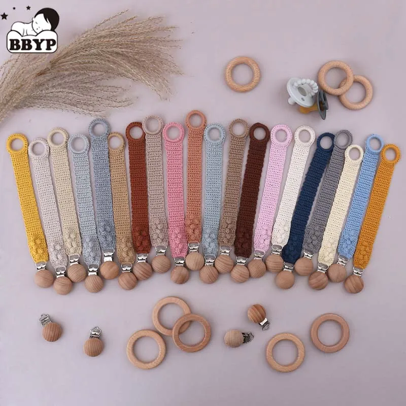 

Handmade Crochet Pacifier Clip Cotton Baby Pacifier Anti-drop Chain Holder DIY Teething Soother Chew Dummy Clips for Boys Girls