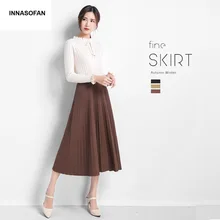 INNASOFAN теплая трикотажная юбка Женская осенне-зимняя плиссированная юбка модная Высококачественная шикарная длинная юбка с высокой талией