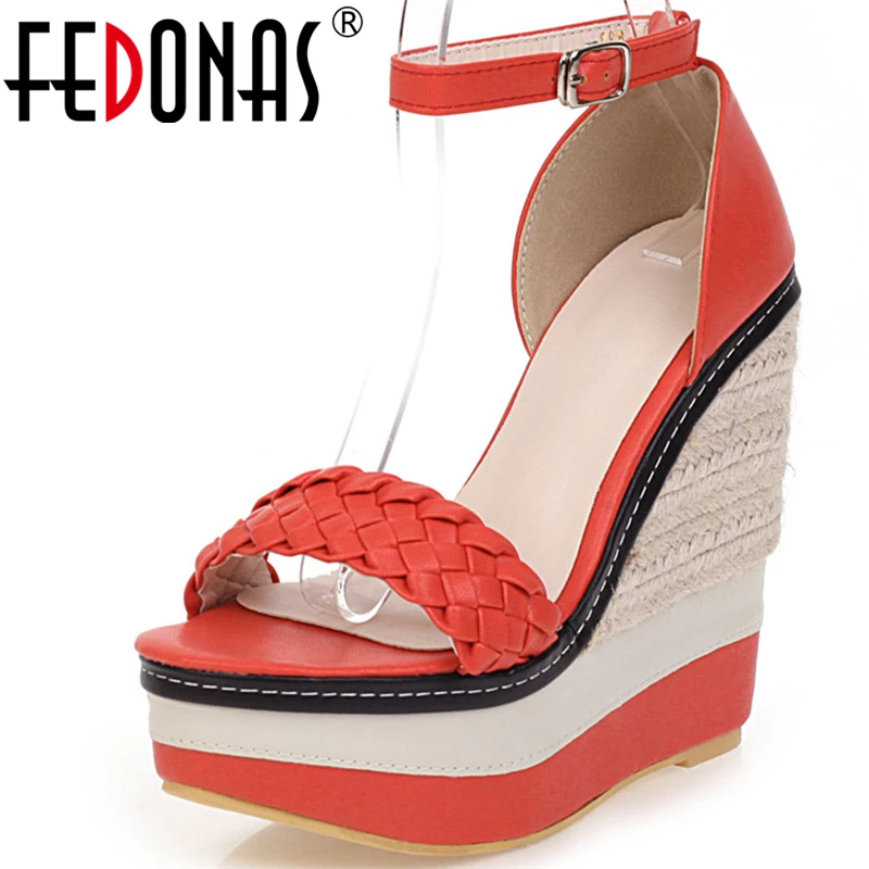 

FEDONAS Women Casual Sandals Spring Summer New Arrival Buckle Ankle Strap Wedges Sandals Concise Fashion Shoes Woman