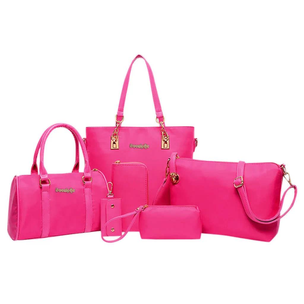 Модный женский уличный комплект из шести предметов, одноцветная нейлоновая сумка на молнии, сумка для путешествий с цепочкой, Большая вместительная сумка, Хит, Прямая поставка