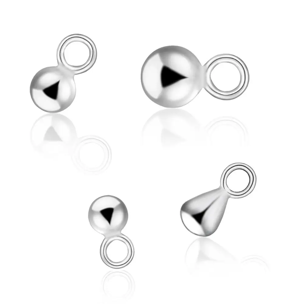 4pcs/lot 925 Sterling Silver Tail Chain Water Drop End Beads For DIY