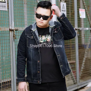 

Money Big Size Men's Wear Super Elastic Force With Cap Cowboy Jacket Plus Fat Plus Coat Fat Man Top Fat Belt Hat Coat