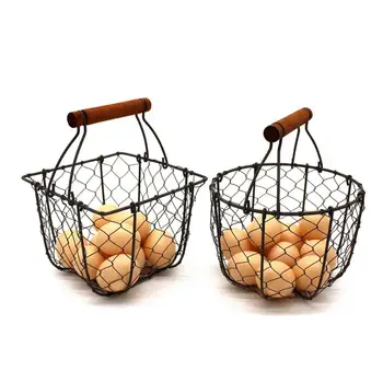

Chicken Wire Egg Baskets Rust Gathering Baskets with Wooden Handle Country Vintage Style Storage Baskets. Set of 2
