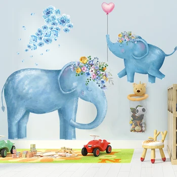 

Cartoon Blue Elephants Cute Animal Wall Stickers Paint Style for Living Room Kids Room Wall Decal Baby Nursery Wall Decor Gift