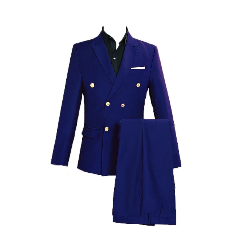 royal blue Зеленый смокинг жениха свадебные костюмы певицы двубортный приталенный костюм Выпускные платья Модный повседневный мужской костюм - Цвет: royal blue