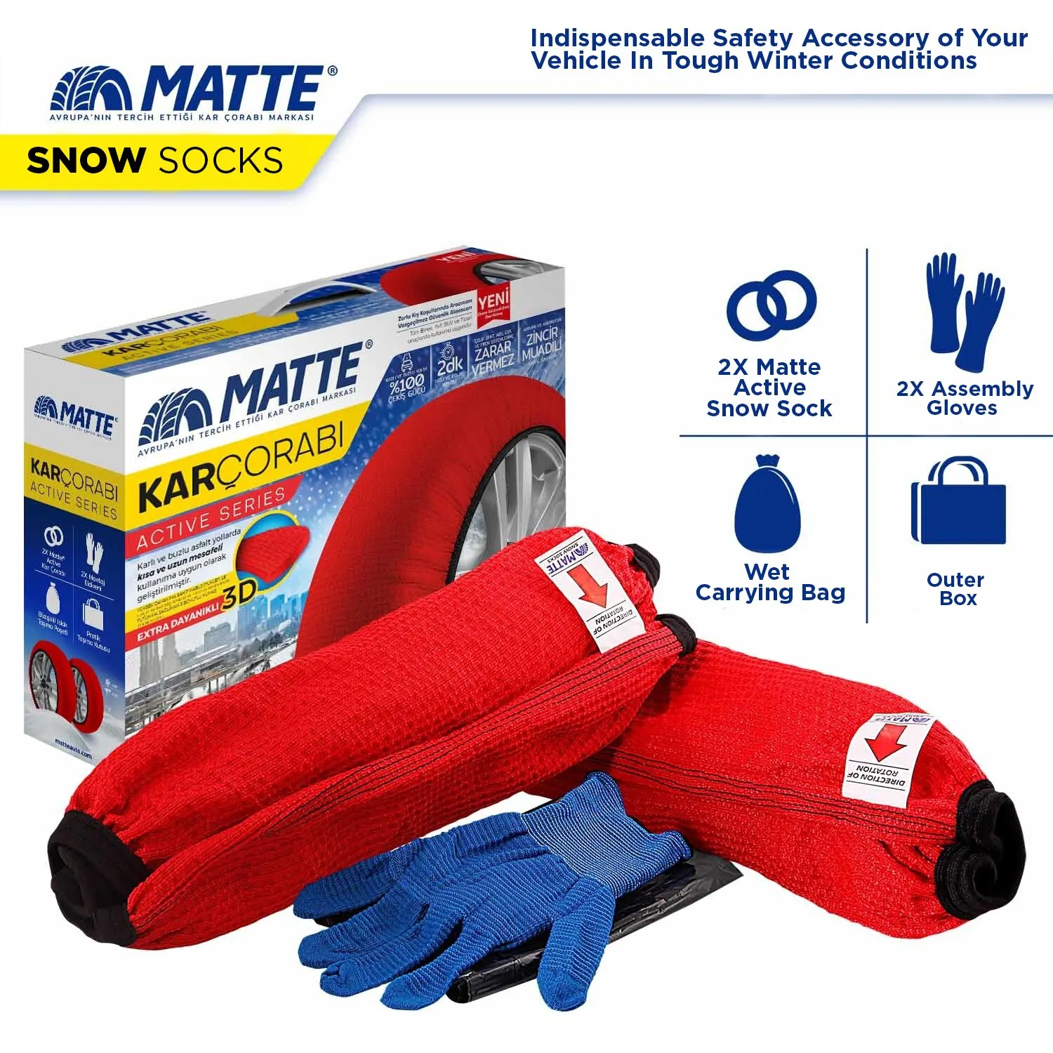 Car Tire Snow Socks for Winter Easy Grip-Active Series (Textile Snow Chain-For Safe Driving on Snowy & Icy Road) Ice Drive