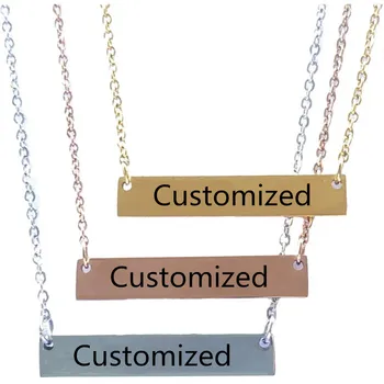 

New Personalized Blank Bar Pendant Necklace 3 Colors Stainless Steel Custom Name Plate Necklace Can Engrave Word Letters Jewelry