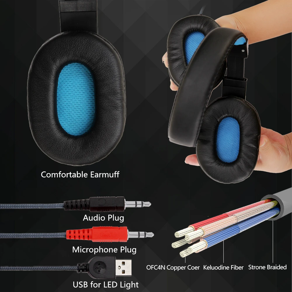 LED Light Stereo Gaming Headset Wired Game Headphones With Mic Volume Control Over Head Earphone For PS4 XBOX PC Gamer Fones