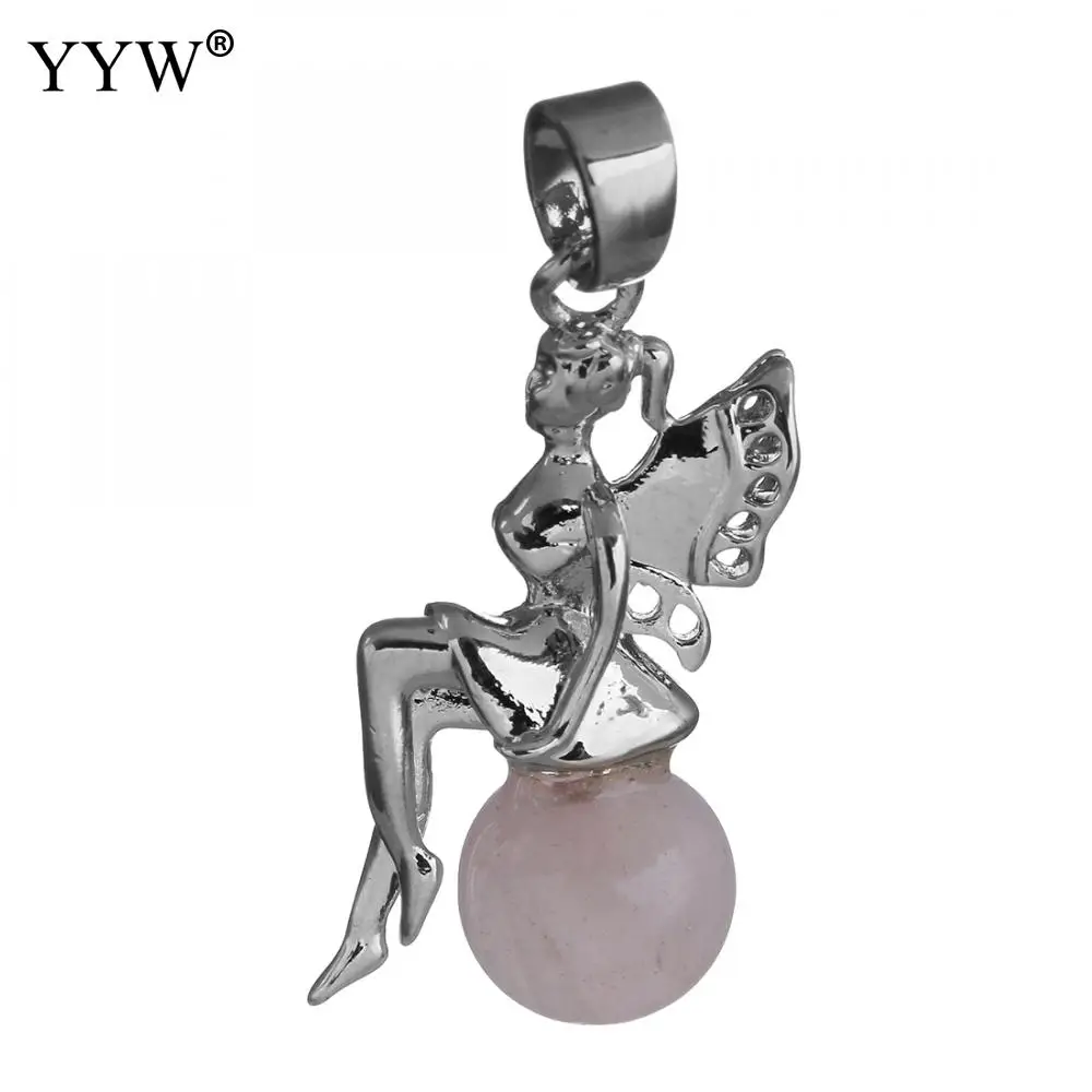 rose quartz Уникальная Фея Ангел драгоценные камни подвески шар Форма Серебряный цвет рейки для ожерелья Шарм Классические Подвески Аксессуары - Окраска металла: rose quartz