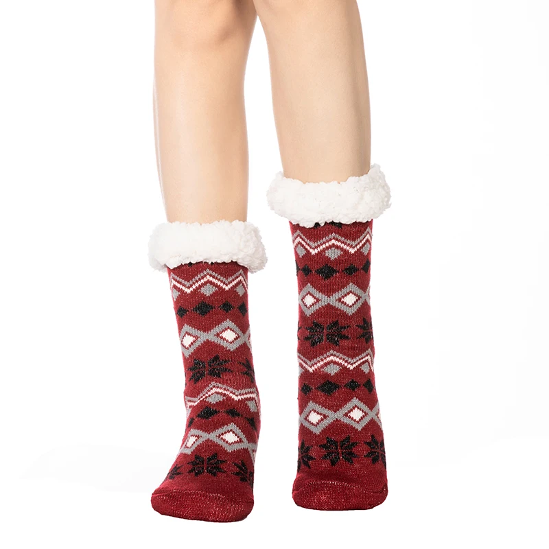 FRALOSHA/Нескользящие домашние носки-тапочки с оленем; теплая шерстяная подкладка; милые женские зимние домашние плюшевые тапочки; Рождественский снеговик