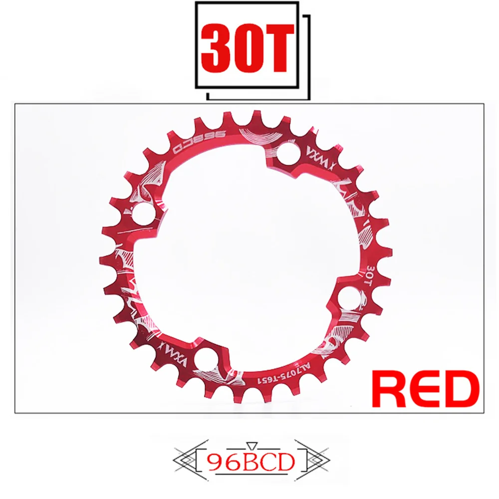 Велосипедная Звездочка VXM 30T 96BCD, велосипедная круглая узкая широкая Ультралегкая алюминиевая цепь AlloyMTB, круглая шатунная пластина - Цвет: Красный