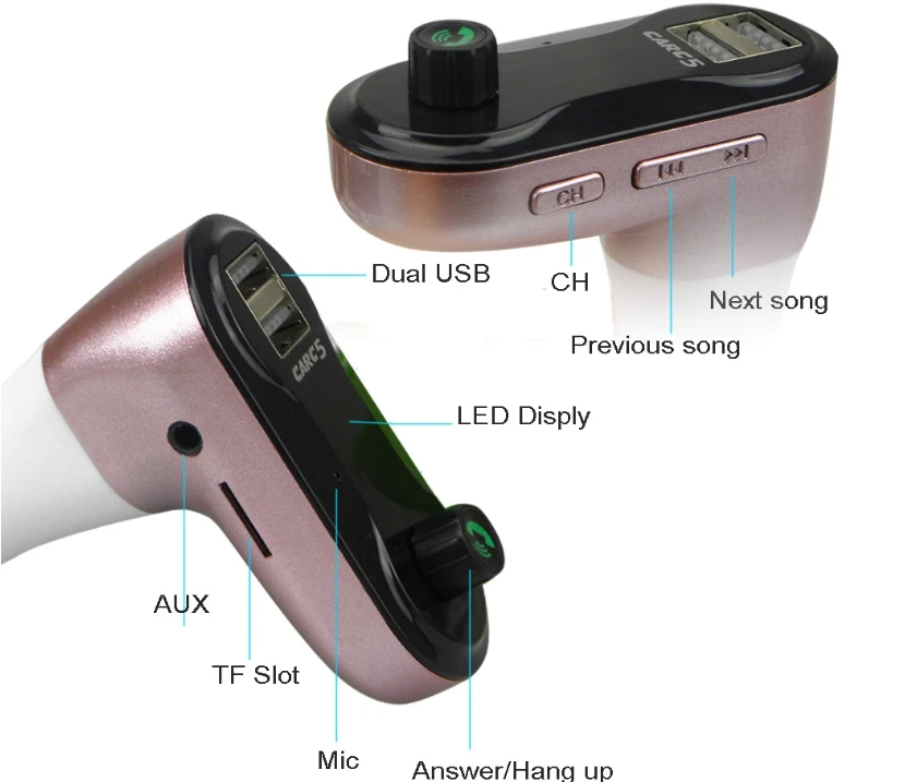 Автомобильное зарядное устройство с двумя USB и Bluetooth, автомобильный беспроводной fm-передатчик, прикуриватель, TF карта, mp3-плеер