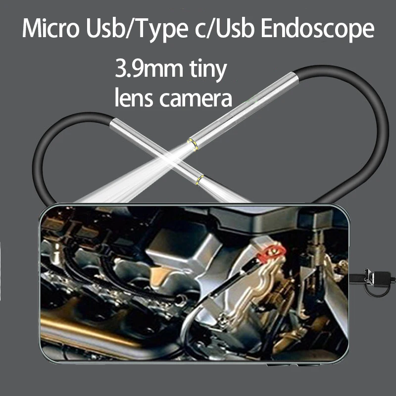 

3.9mm Car Endoscope Usb Type c Borescope 3 in 1 Endoscopic IP67 Waterproof 480P Check Snake Camera for Xiaomi Android Phone Pc