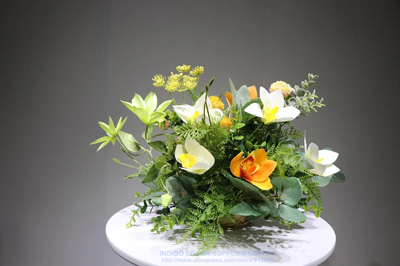 Индиго-1 Набор Anemone Cymbidium желтая искусственная Цветочная композиция букет бонсай стол центральный подарок
