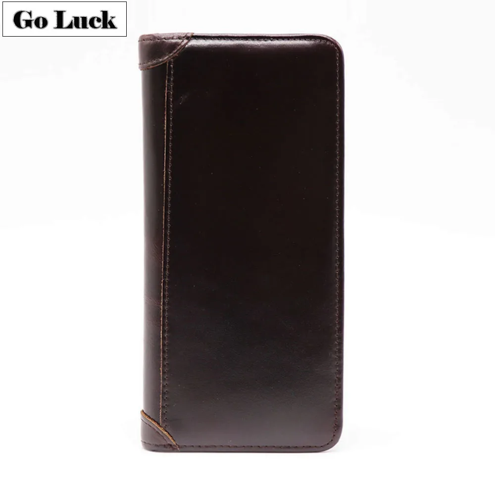 GO-LUCK, брендовый мужской кошелек из натуральной кожи, двойной, простой, с отделением для карт, чехол для мобильного телефона, мужской кошелек