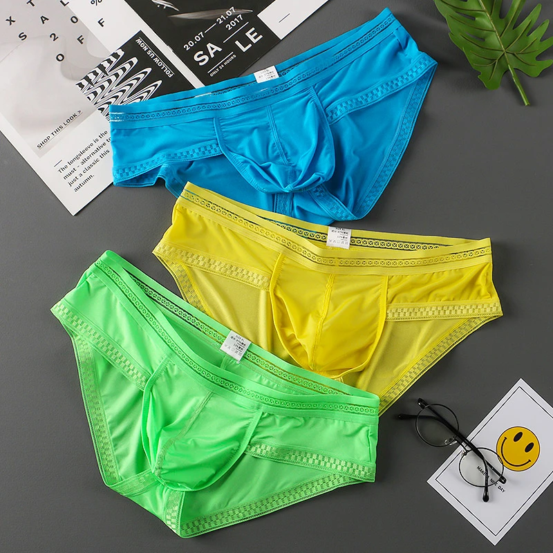3pc Men's Briefs Ice Silk U Pouch Men Underwear Sexy Lingerie Lowrise