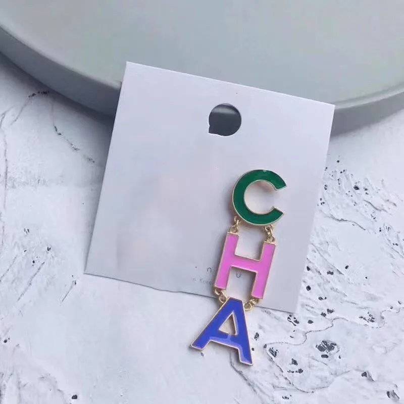 

Colorful Letter CHA Drop Earrings for Women Stainless Steel Alloy Crystal Pearl Dangle Earrings Brand Jewelry Bijoux 2019 New