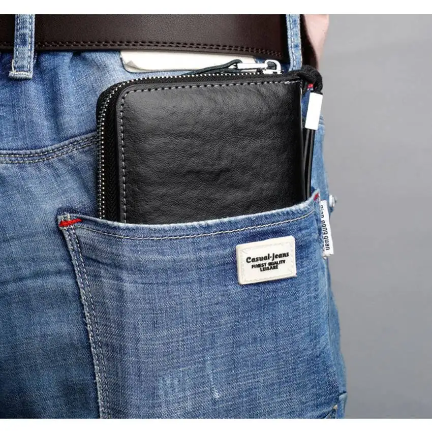 MANET RFID Genuine Leather Wallet Men's Vintage Business Purse with Multi Pockets Blocking Business Card Holder for Male