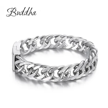 

Bicycle Chain Buddha Wristband Fashion New Link Chain Stainless Steel Bracelet Women Heavy 12MM Wide Mens Buddha Bangle ZTB423-4