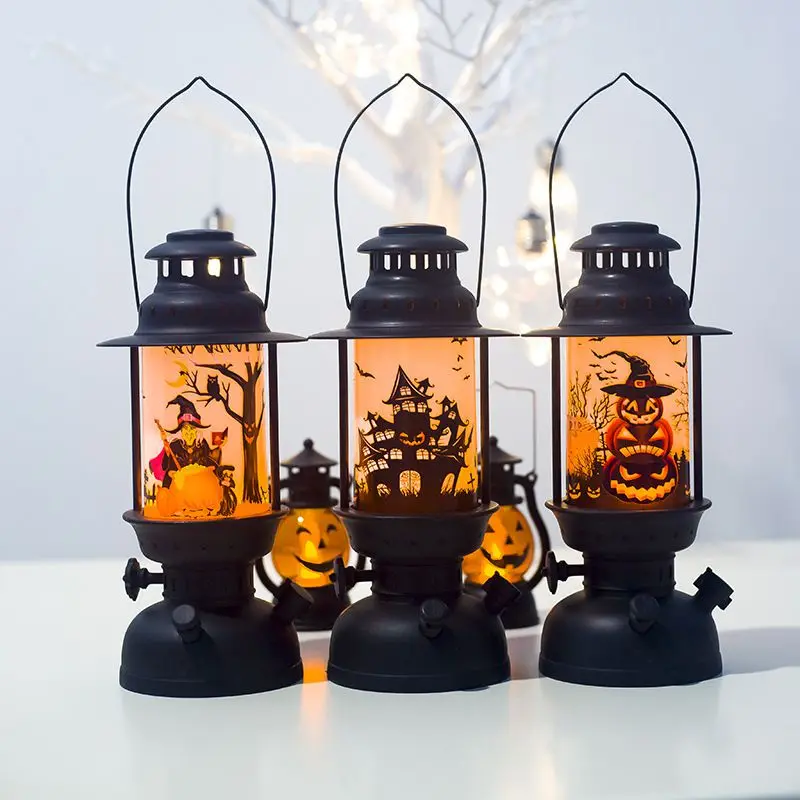 Хэллоуин Ретро светодиодный праздничный Подвесной Фонарь ручной декоративный фонарь с батарейным питанием для праздничного дома Бар