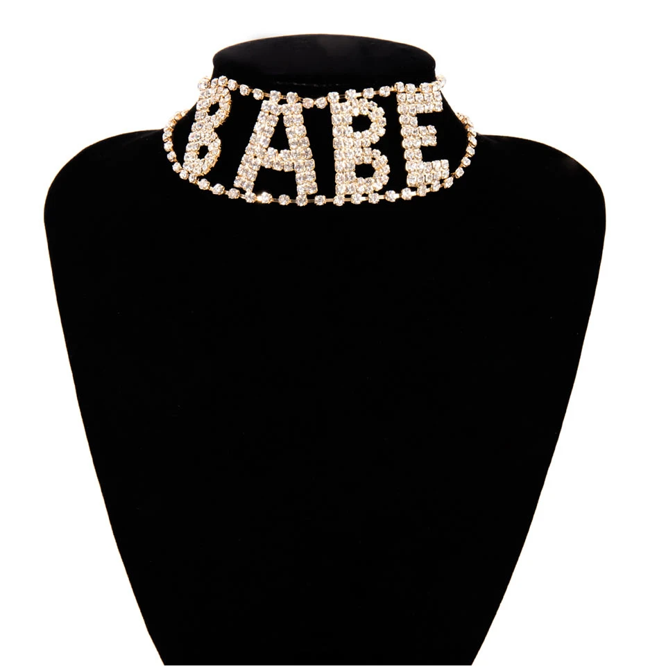 Youvanic роскошный широкий Кристалл колье ожерелье для женщин хип-хоп Babe буквы ожерелье короткая цепь для ключиц шеи воротник ювелирные изделия 2345