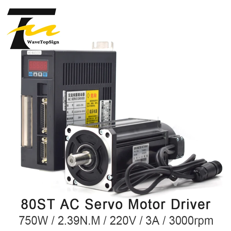 WaveTopSign Servo Motor Driver 750W AC Servo Motor 80ST-M02430+AC Servo Motor Driver 220V AASD 15A for CNC Engraver And Cutting