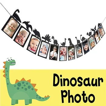 

Creative Dinosaur Photo Frame Banner Baby First Happy Birthday Wall Decors Boy Girl Kids Adults Birthday Party Decor Supplies