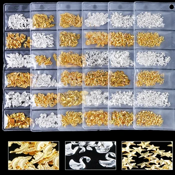

3D Hollow Metal Stones For Nails Gold Silver Flower Shell Nail Art Decorations Fall Sea Micro Beads Nails Accessories CHFB05-10