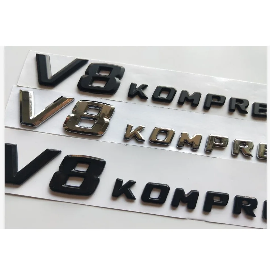 Gloss Black Letters V8 KOMPRESSOR Fender Emblems Badges Emblem for Mercedes Benz