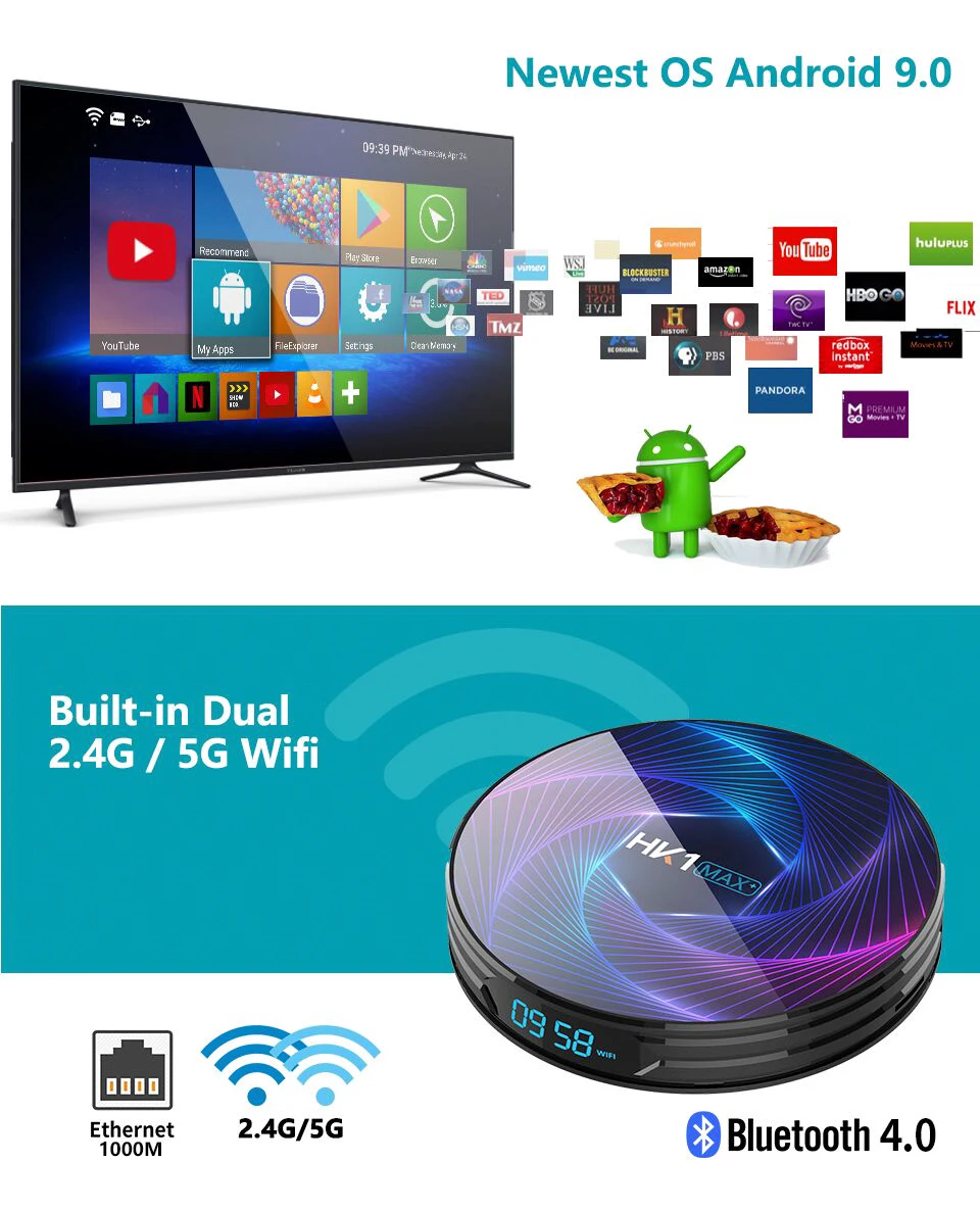 Pre-sale HK1MAX+ Octa Core Android 9.0 Smart TV Box 4GB RK3368 PRO HK1 MAX Plus 1080P H.265 2.4G / 5G Wifi BT 4.0 1000M TV BOX