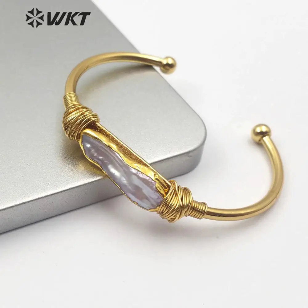 WT-B489, натуральный жемчуг, золотой провод, обернутый браслет, ободок, неровный жемчуг, браслет для женщин, Джокер, браслет, ювелирное изделие