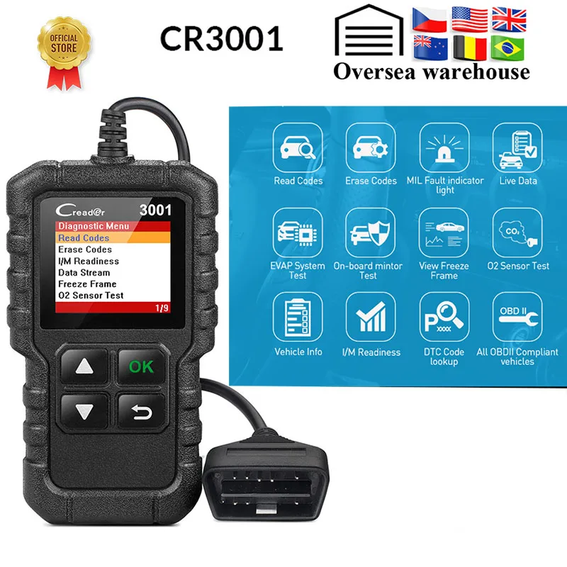 

CR3001 Full OBD2 Scanner OBD 2 Engine Code Reader Creader 3001 Car Diagnostic tool PK AD310 ELM327 Scan tool For Bmw For Benz