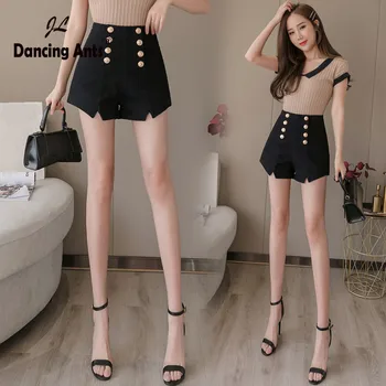 

Woman Booty Shorts Sexy Wide-leg High Waist Jeans Shorts Kpop Single Breasted Solid Split Side Zipper Denim Shorts 2020 Summer
