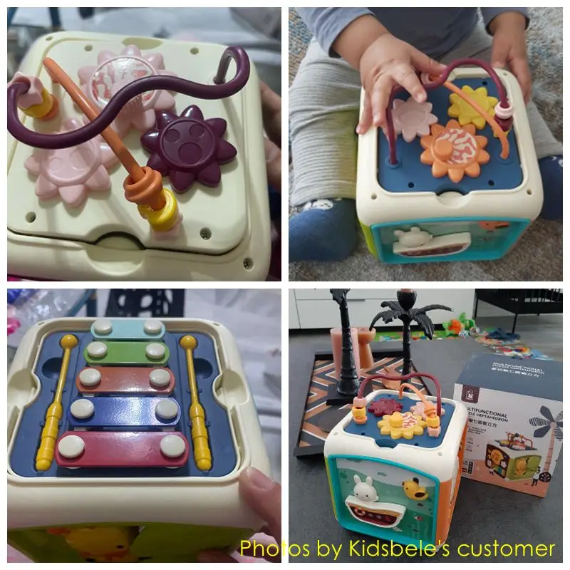 Baby Activity Cube Toddler Toys 7 in 1 Educational Shape Sorter Musical Toy Bead Maze Counting Discovery Toys For Kids Learning 5