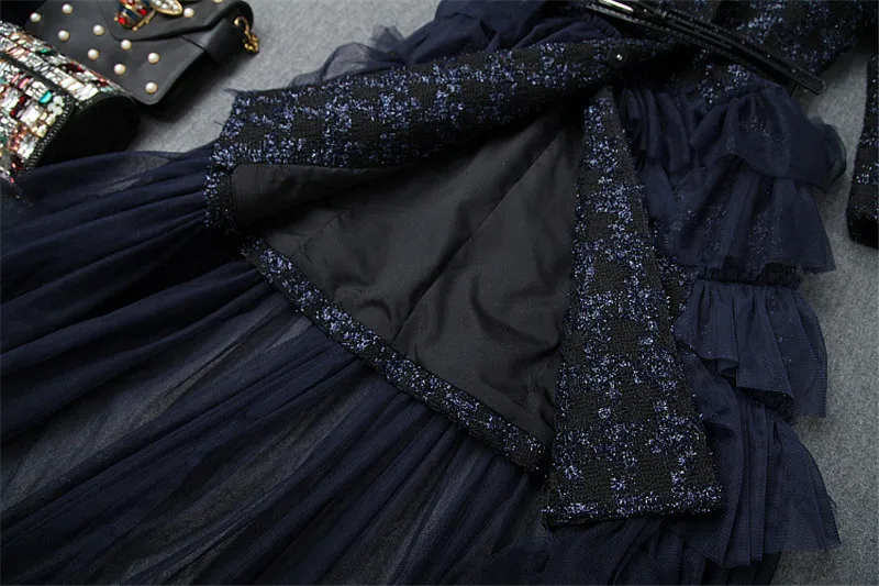 Женское элегантное офисное платье Блейзер осень зима Подиум длинный рукав сетка шерсть пэчворк тонкое Длинное Платье женское