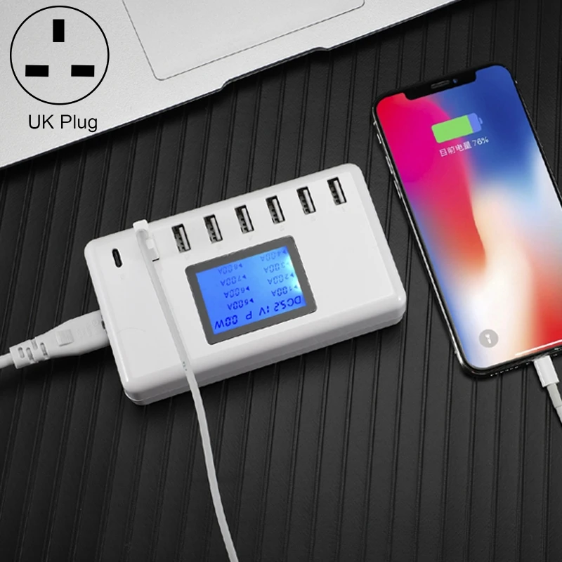 40 Вт 7 usb портов USB-C type-C порт многофункциональное зарядное устройство со светодиодный дисплей для huawei samsung Xiaomi OnePlus 5 6 6T 7T - Тип штекера: Великобритания