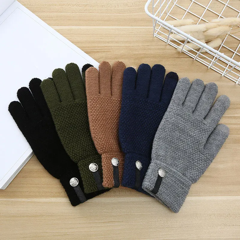 Men Winter Warm Knitted Gloves Flexible Full Finger Gloves Thicken Wool Cashmere for Smart Phone Tablet warm gloves full finger gloves 1Pair